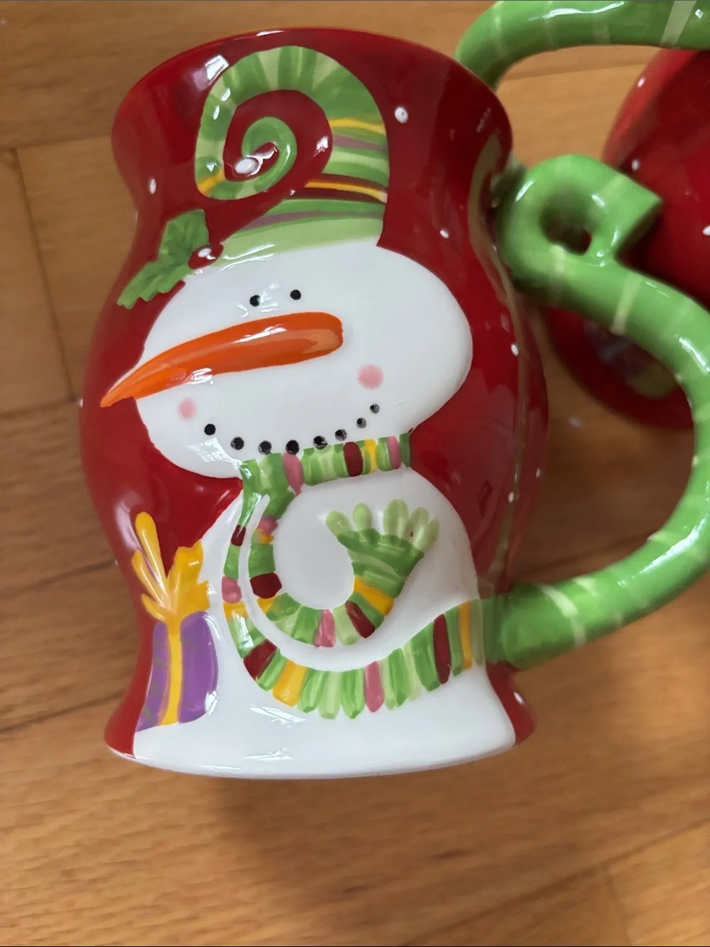 Pier 1 Red and Green Snowman Mugs (Set of 2)